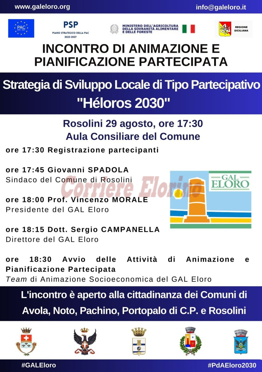 “Heloros 2030”, a Rosolini nuovo incontro di programmazione del Gal Eloro