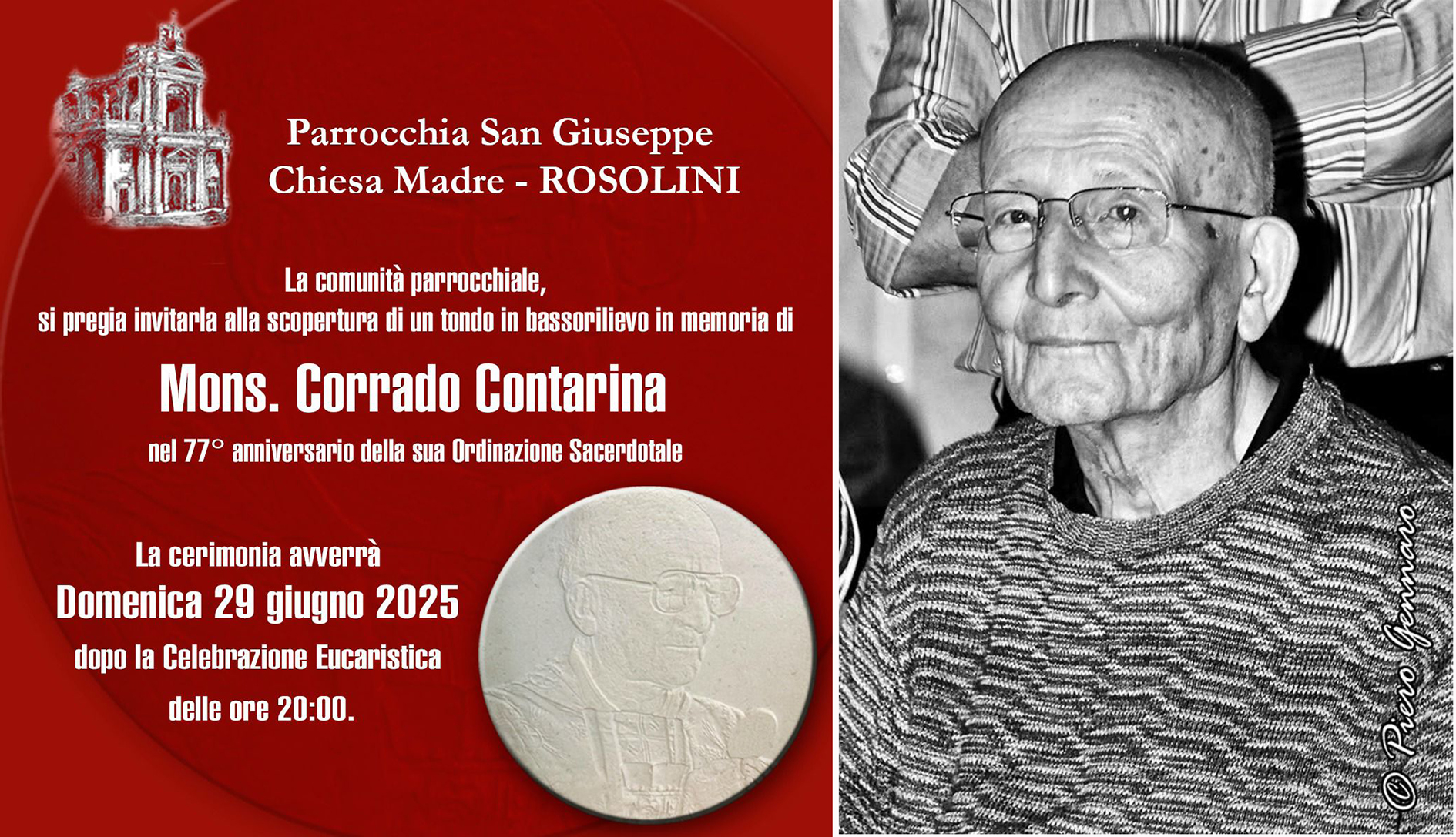Rosolini ricorda Monsignor Corrado Contarina con un bassorilievo in Chiesa Madre Rosolini ricorda Monsignor Corrado Contarina con un bassorilievo in Chiesa Madre