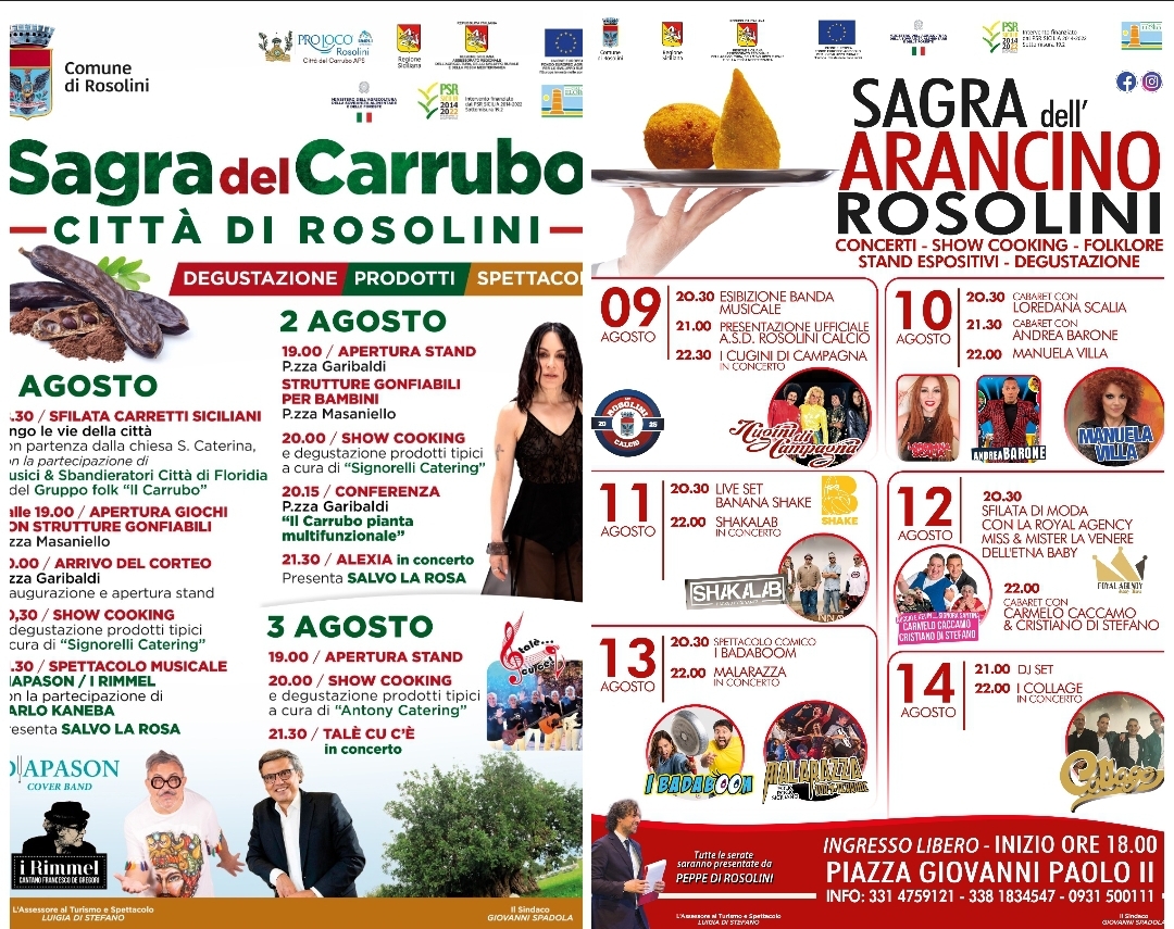 Sagre Carrubo e Arancino, il Comune di Rosolini ottiene dal Gal Eloro contributo di 250.000 euro Sagre Carrubo e Arancino, il Comune di Rosolini ottiene dal Gal Eloro contributo di 250.000 euro