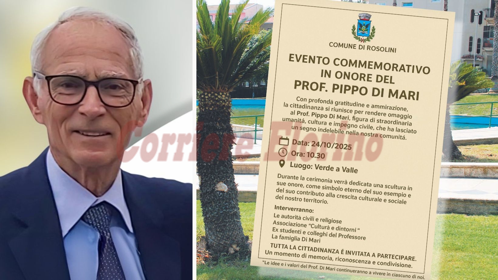 Una scultura in memoria del prof. Pippo Di Mari: la cerimonia il 24 ottobre al Parco Giovanni Paolo II Una scultura in memoria del prof. Pippo Di Mari: la cerimonia il 24 ottobre al Parco Giovanni Paolo II