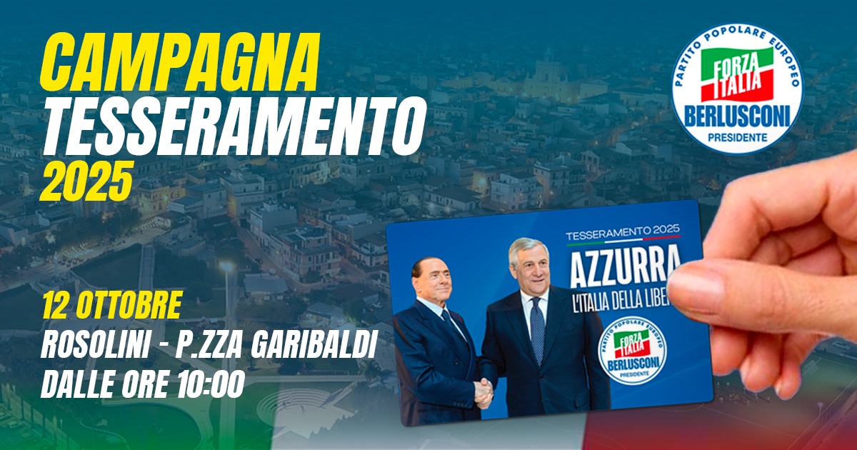 A Rosolini la campagna tesseramento di Forza Italia: appuntamento domenica mattina in piazza Garibaldi A Rosolini la campagna tesseramento di Forza Italia: appuntamento domenica mattina in piazza Garibaldi
