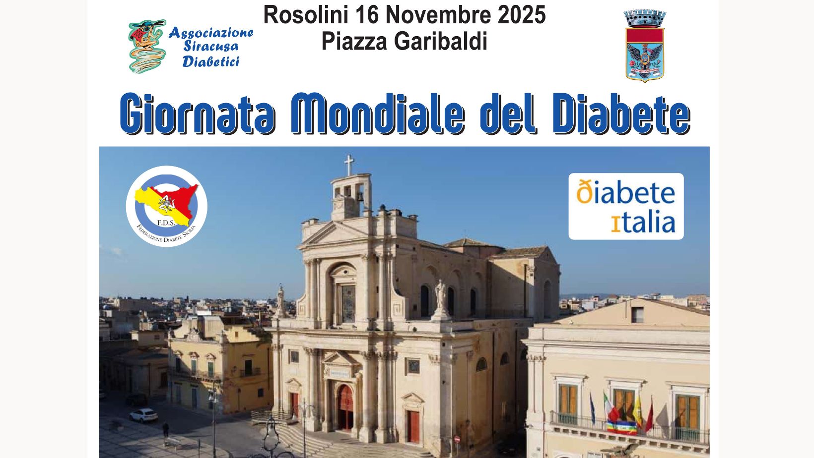 Domenica 16 novembre prevenzione e controlli gratuiti a Rosolini nella Giornata Mondiale del Diabete Domenica 16 novembre prevenzione e controlli gratuiti a Rosolini nella Giornata Mondiale del Diabete