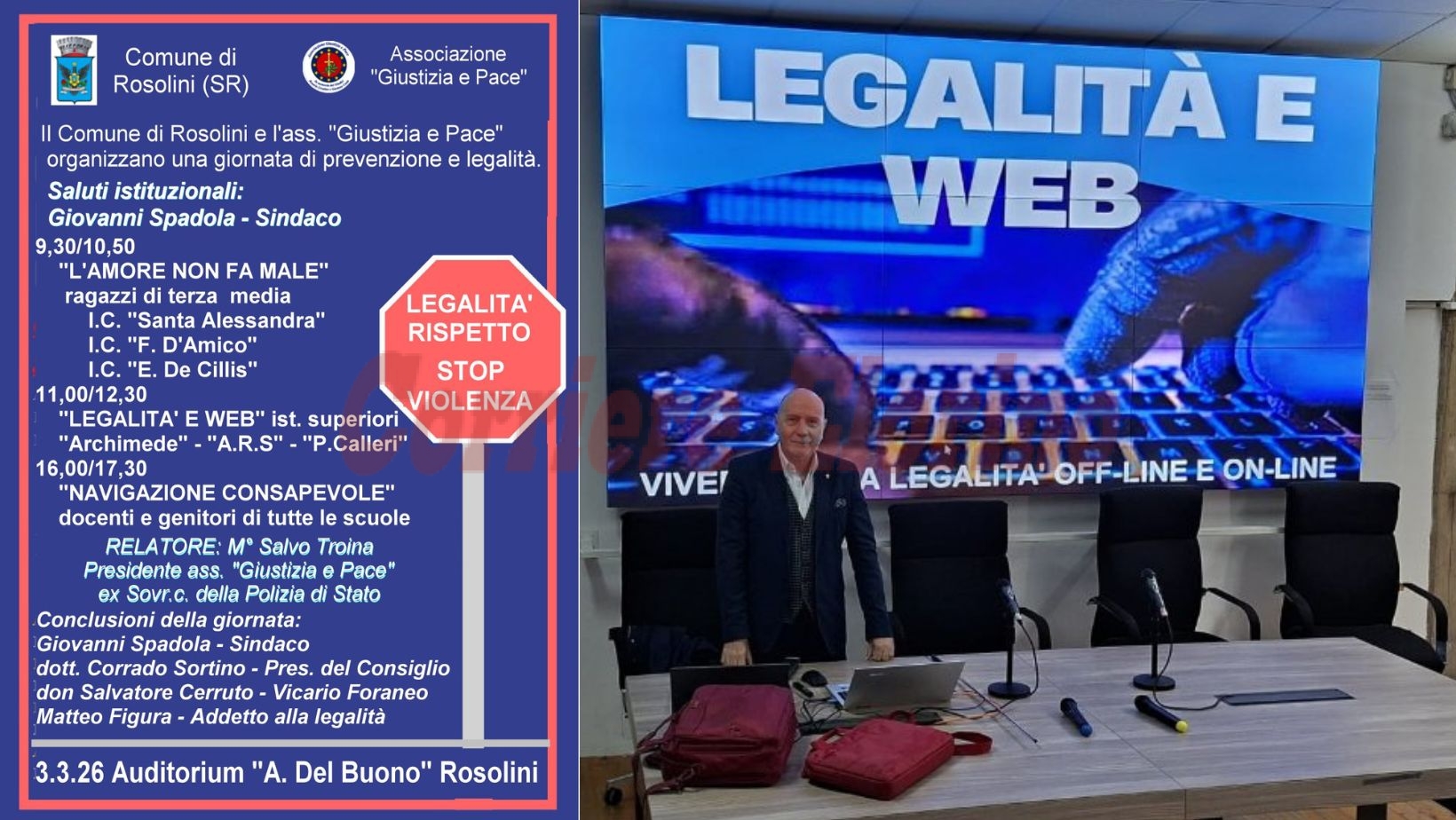 Rosolini, giornata su legalità e web: studenti e genitori a confronto con l’associazione “Giustizia e Pace” Rosolini, giornata su legalità e web: studenti e genitori a confronto con l’associazione “Giustizia e Pace”