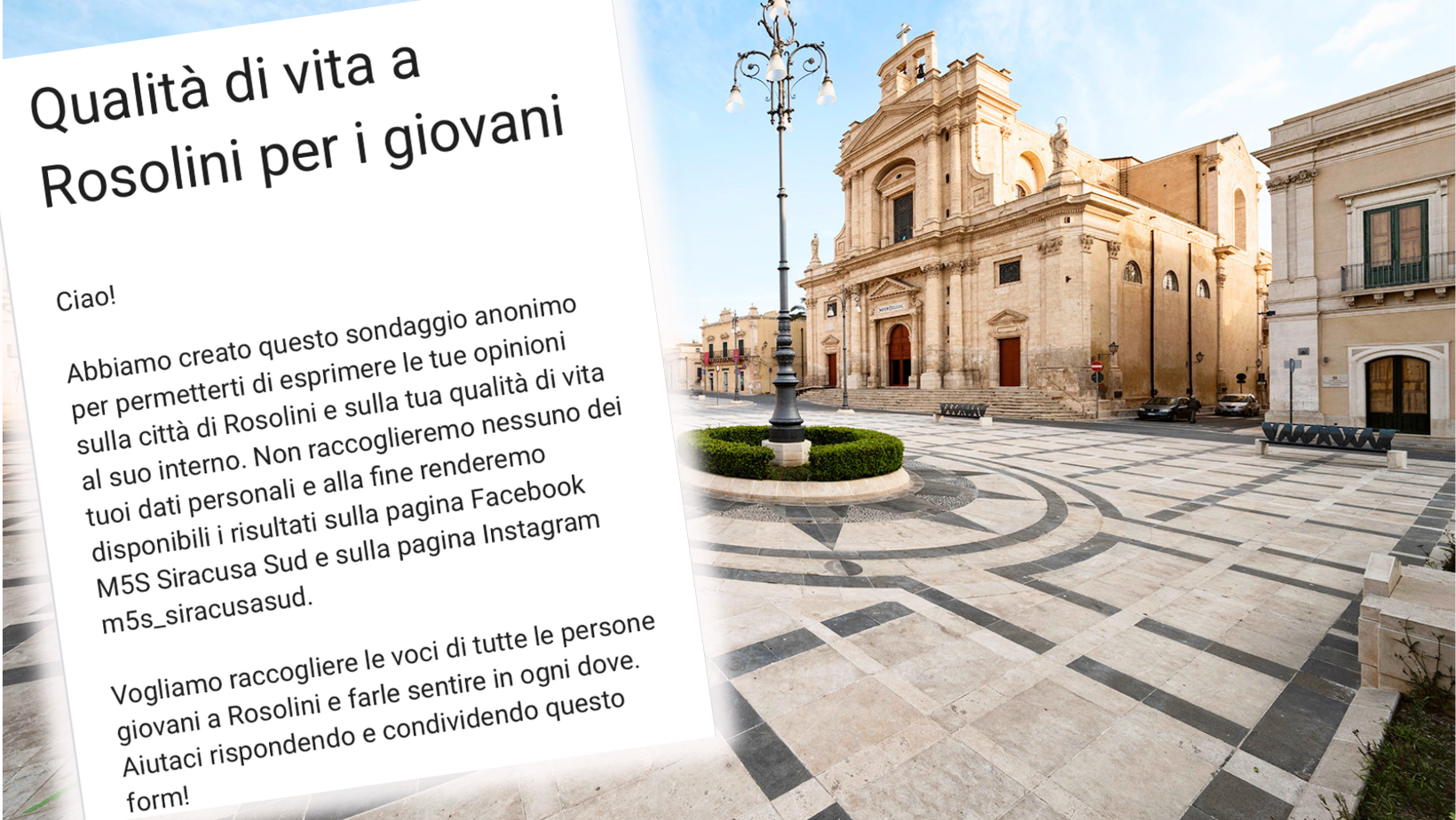 Rosolini Next Gen: il M5S lancia un sondaggio rivolto ai giovani della città Rosolini Next Gen: il M5S lancia un sondaggio rivolto ai giovani della città